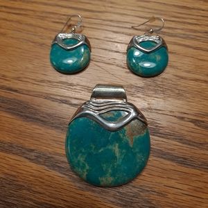 Huge Jay King Sterling Silver Tyrone Turquoise Pendant & Earrings